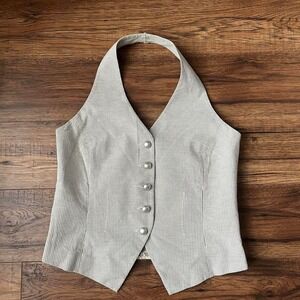 Y2K Pinstripe Halter‎ Vest Top 2000s Tailored Lace Back Women Small Indie Sleeze